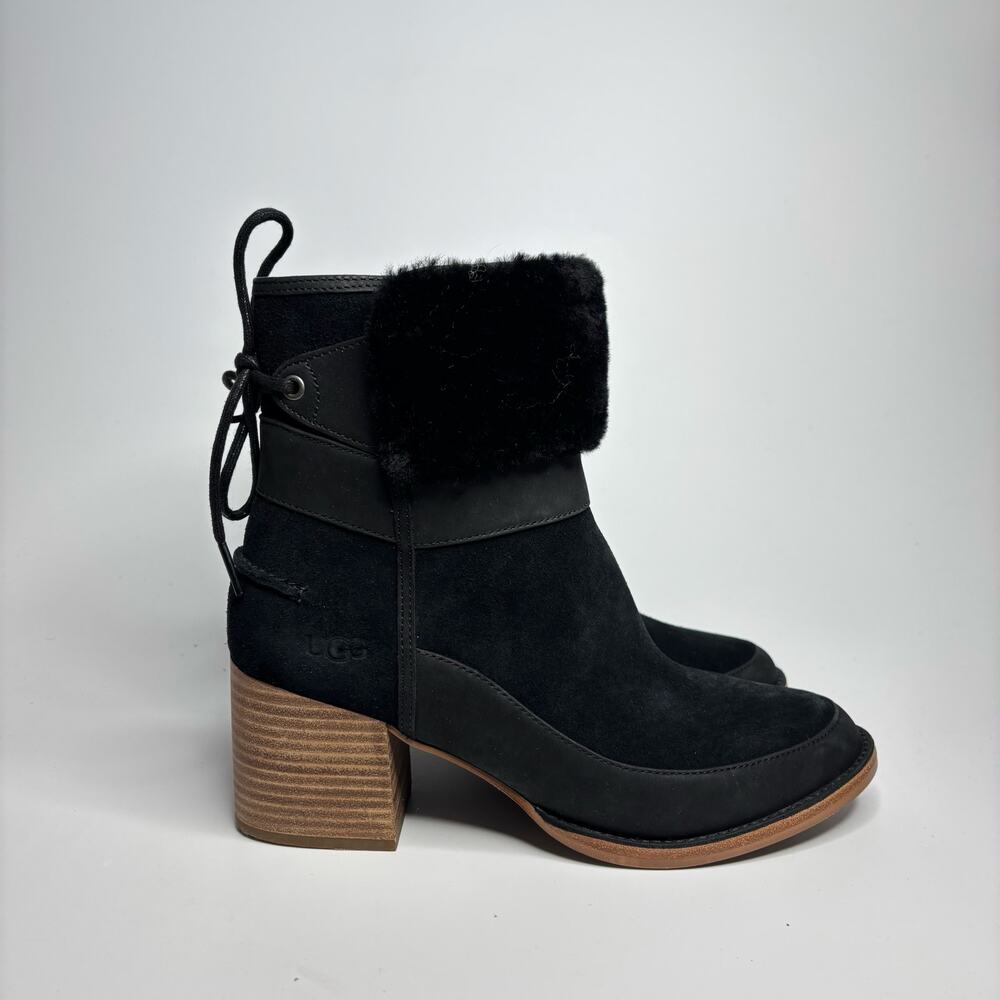 UGG Women's Kirke Shearling-Trimmed Leather & Suede Ankle Boots in Black